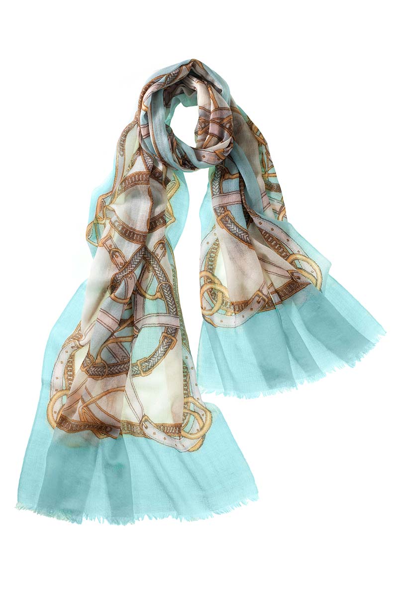 Alpine Cashmere's Featherweight Cinta Scarf in Aqua Blue and Blush Pink