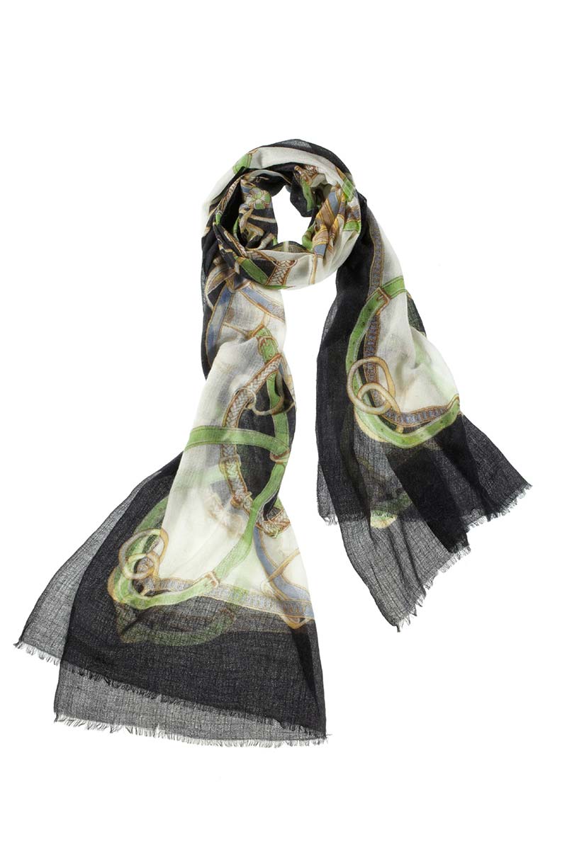 Alpine Cashmere's Featherweight Cinta Scarf in Black and Mint Green