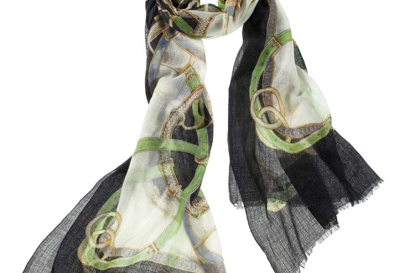 Alpine Cashmere's Featherweight Cinta Scarf in Black and Mint Green
