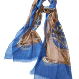 Alpine Cashmere's Featherweight Cinta Scarf in Cornflower Blue and Camel