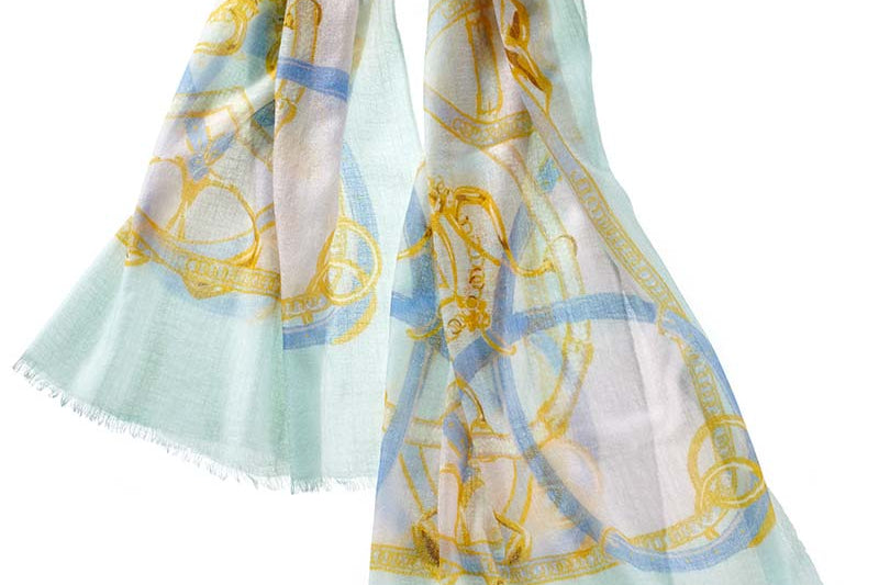 Alpine Cashmere's Featherweight Cinta Scarf in Ice Blue and Petal Pink