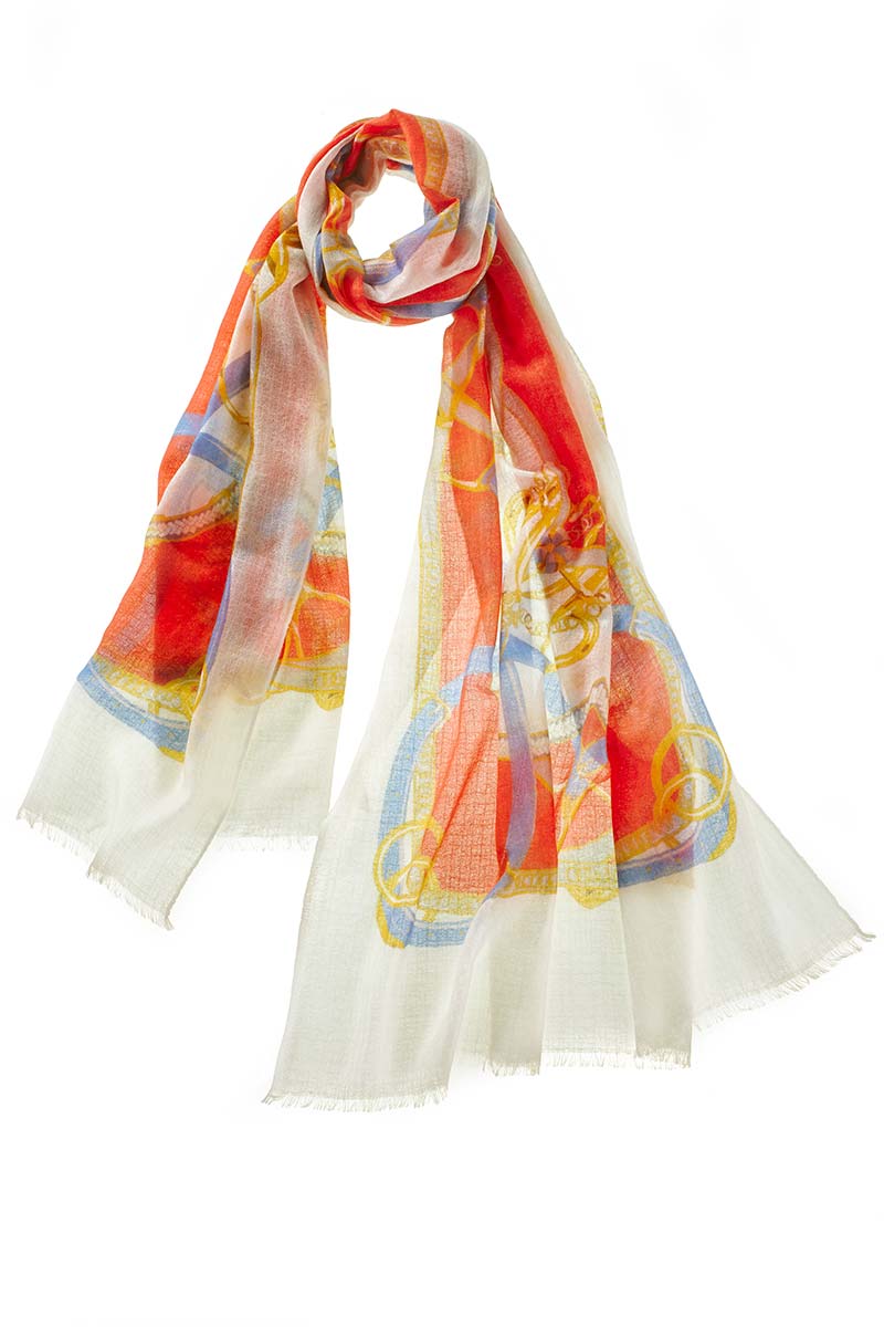 Alpine Cashmere's Featherweight Cinta Scarf in Ivory and Coral