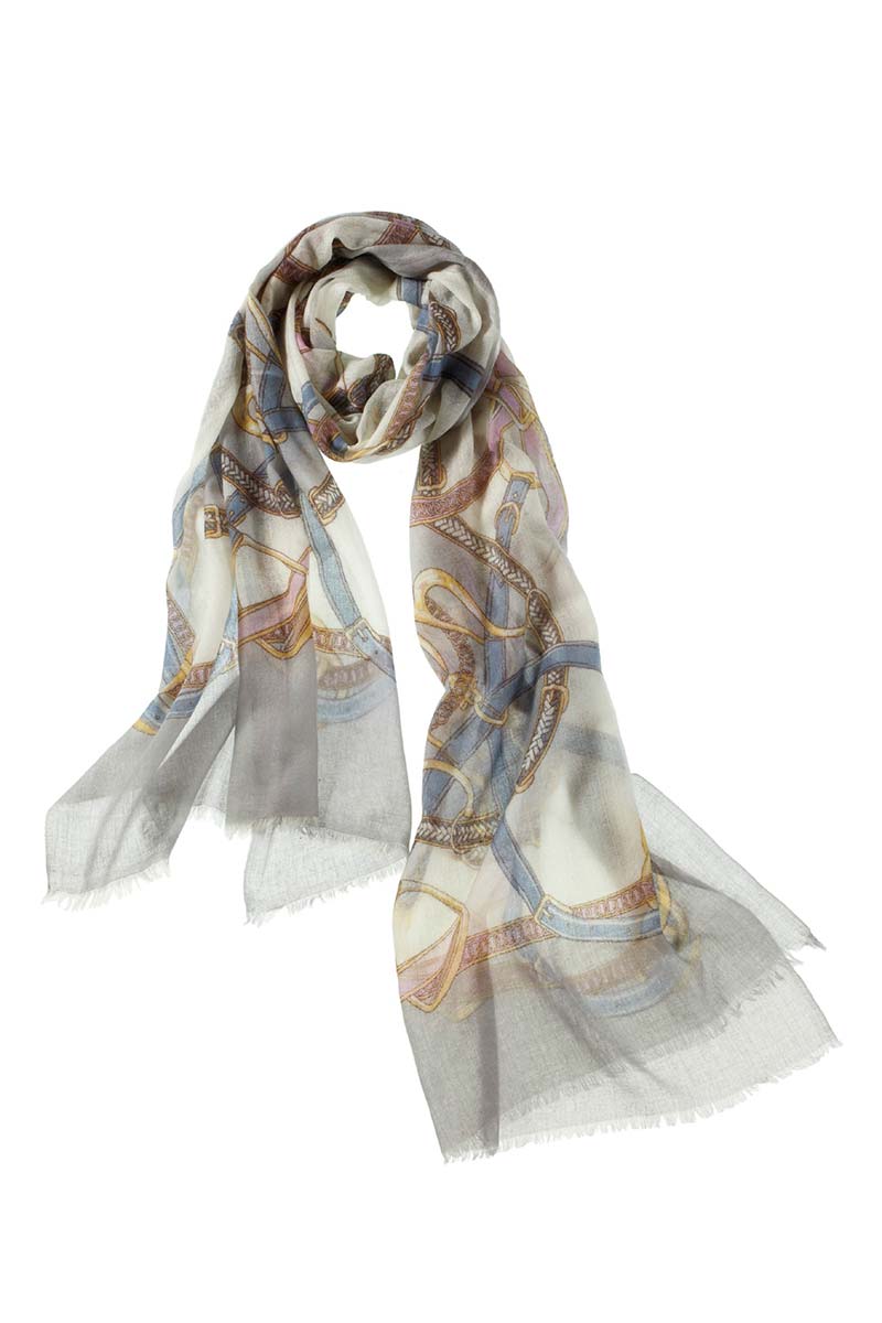 Alpine Cashmere's Featherweight Cinta Scarf in Pearl Gray and Blue