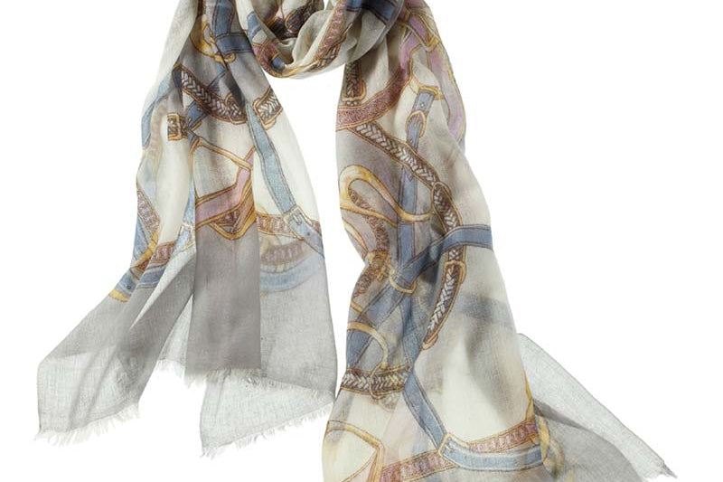 Alpine Cashmere's Featherweight Cinta Scarf in Pearl Gray and Blue