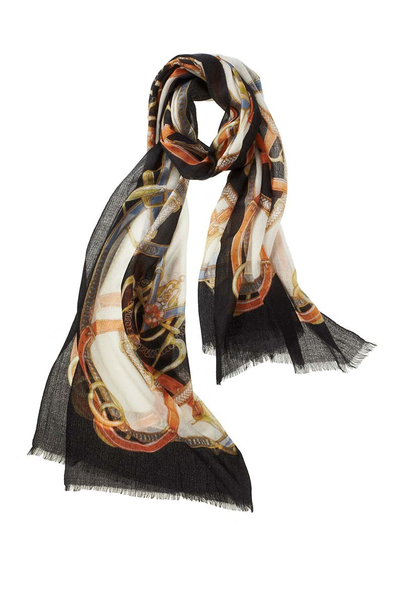 Alpine Cashmere's Featherweight Cinta Scarf in Black and Tangerine Orange