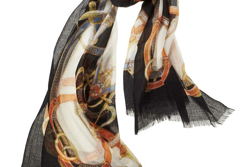 Alpine Cashmere's Featherweight Cinta Scarf in Black and Tangerine Orange