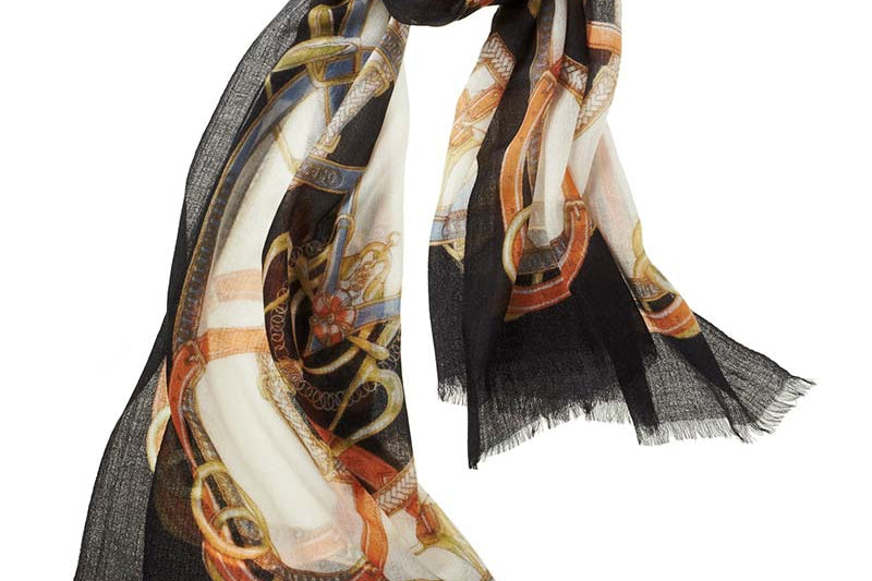 Alpine Cashmere's Featherweight Cinta Scarf in Black and Tangerine Orange