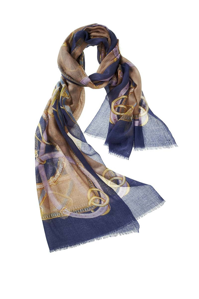 Alpine Cashmere's Featherweight Cinta Scarf in Blue and Taupe