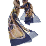 Alpine Cashmere's Featherweight Cinta Scarf in Blue and Taupe