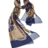 Alpine Cashmere's Featherweight Cinta Scarf in Blue and Taupe