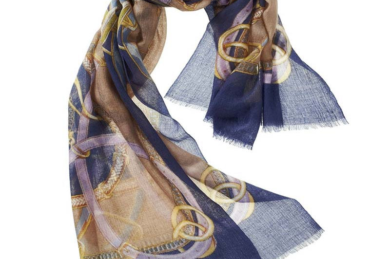 Alpine Cashmere's Featherweight Cinta Scarf in Blue and Taupe