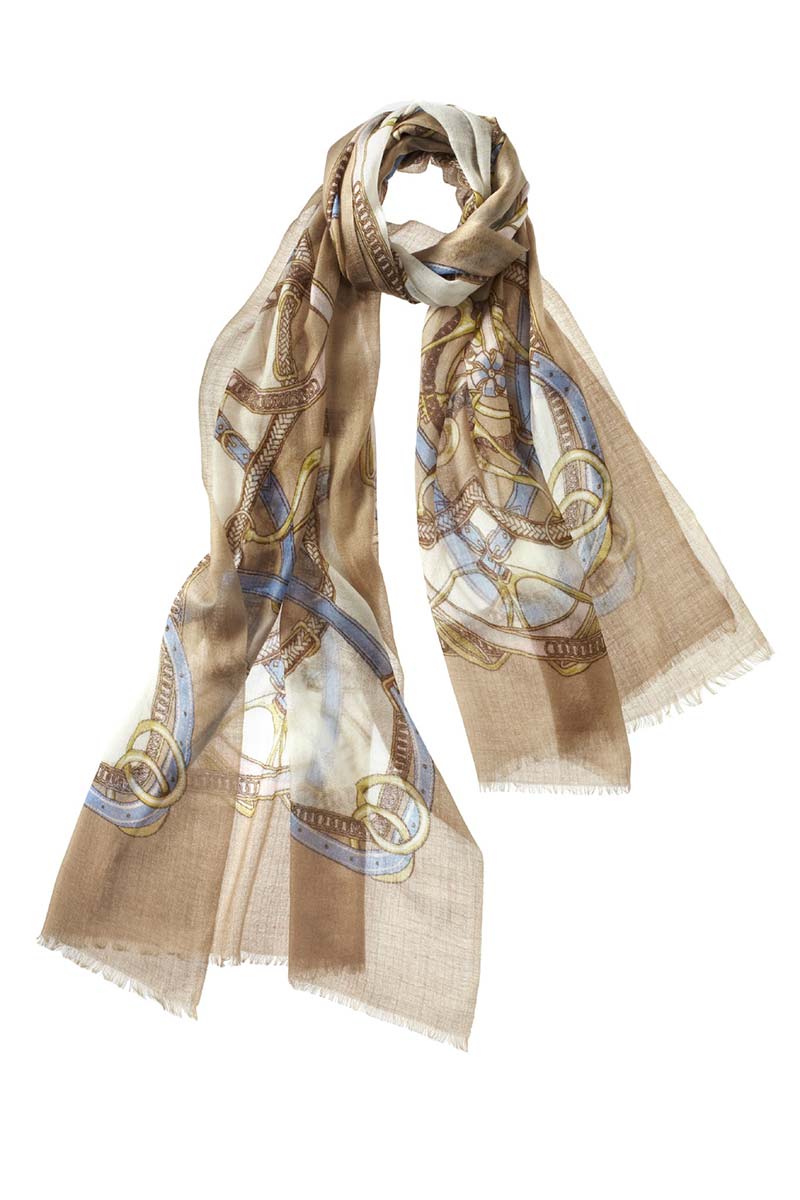 Alpine Cashmere's Featherweight Cinta Scarf in Camel and Ivory