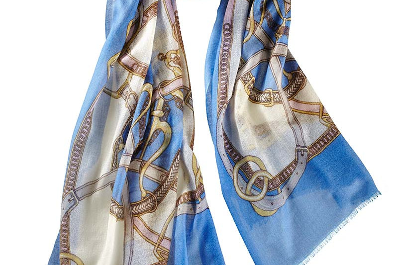 Alpine Cashmere's Featherweight Cinta Scarf in Lake Blue and Blush Pink