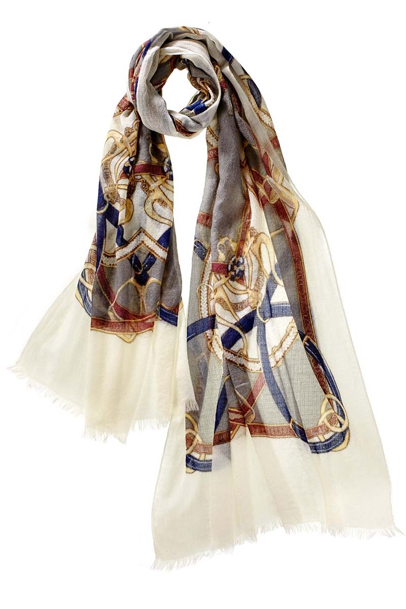 Alpine Cashmere's Featherweight Cinta Scarf in Navy Blue and Ivory