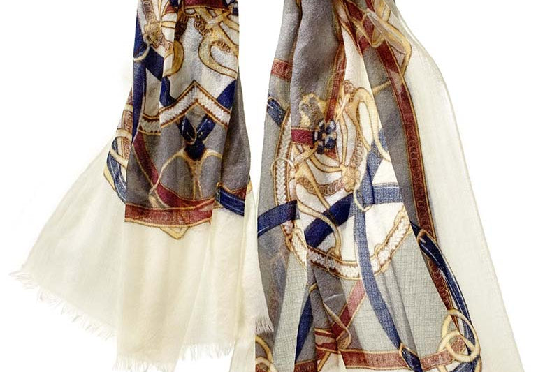 Alpine Cashmere's Featherweight Cinta Scarf in Navy Blue and Ivory