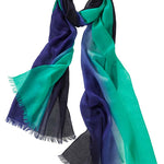 Alpine Cashmere Ombre Scarf in Midnight Blue and Verdigris Green