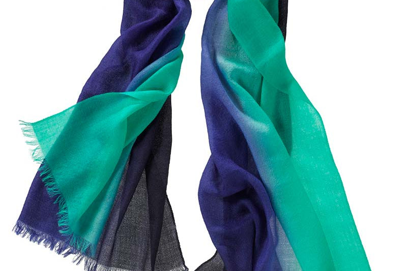 Alpine Cashmere Ombre Scarf in Midnight Blue and Verdigris Green