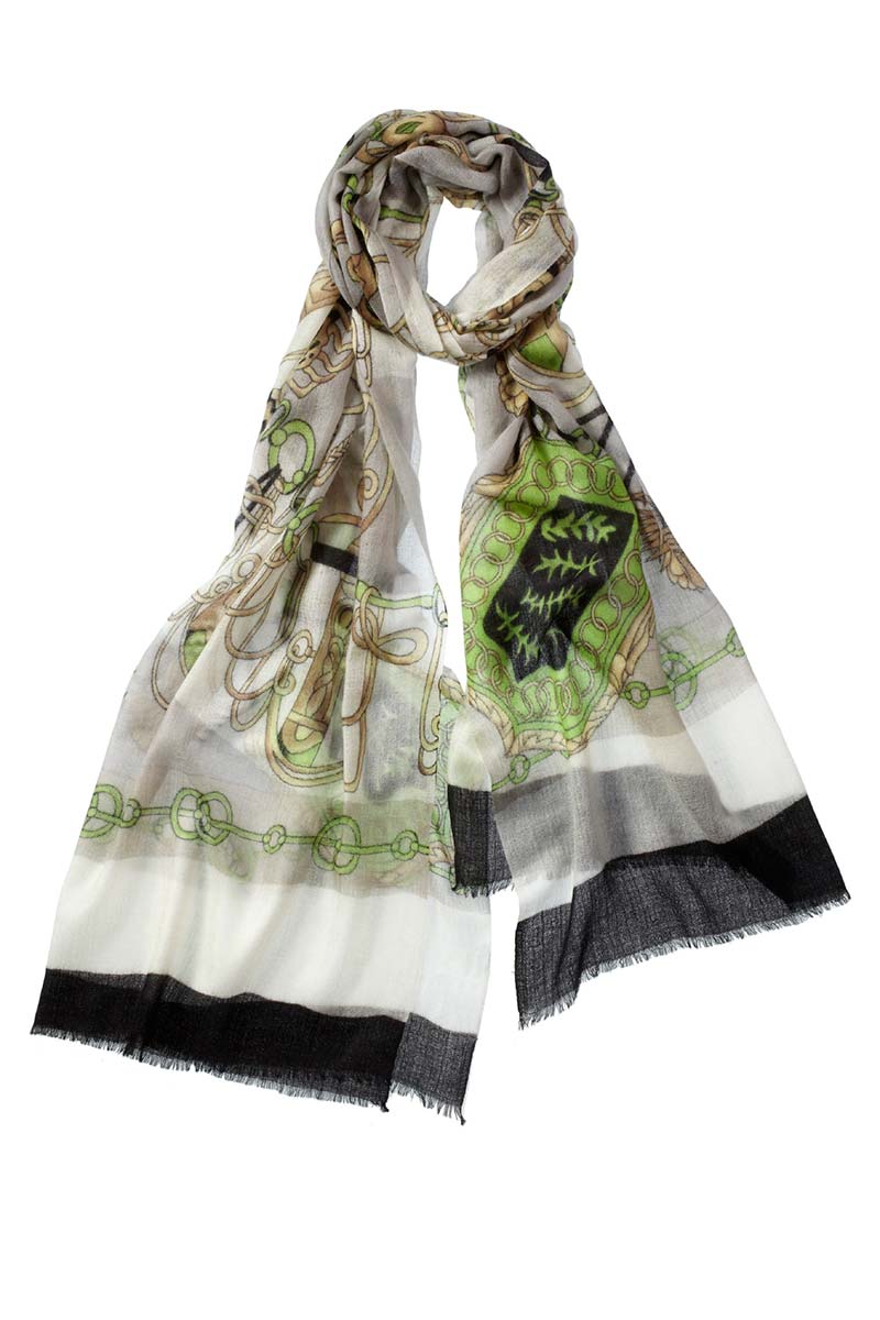 Alpine Cashmere Featherweight Printed Spada Scarf in Black and Mint Green