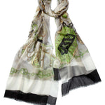 Alpine Cashmere Featherweight Printed Spada Scarf in Black and Mint Green