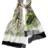 Alpine Cashmere Featherweight Printed Spada Scarf in Black and Mint Green