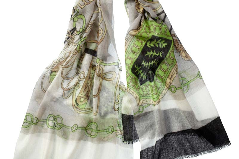 Alpine Cashmere Featherweight Printed Spada Scarf in Black and Mint Green