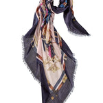 Alpine Cashmere Colorful Square Printed Fleur-de-lis-Scarf in Blush Pink