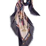Alpine Cashmere Colorful Square Printed Fleur-de-lis-Scarf in Blush Pink