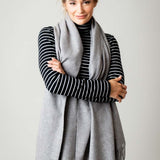Model Wearing Alpine Cashmere Ripple Finish Wrap in Flannel Gray