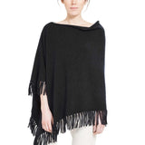 Model Wearing Alpine Cashmere's Fringed Poncho in Black