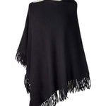 Alpine Cashmere Fringed Poncho in Black
