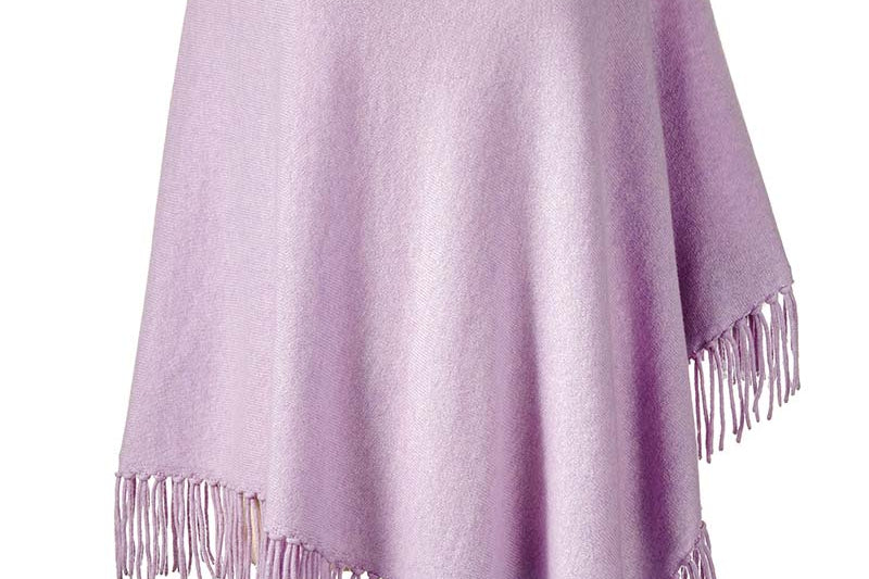 Alpine Cashmere Fringed Poncho in Lilac Purple