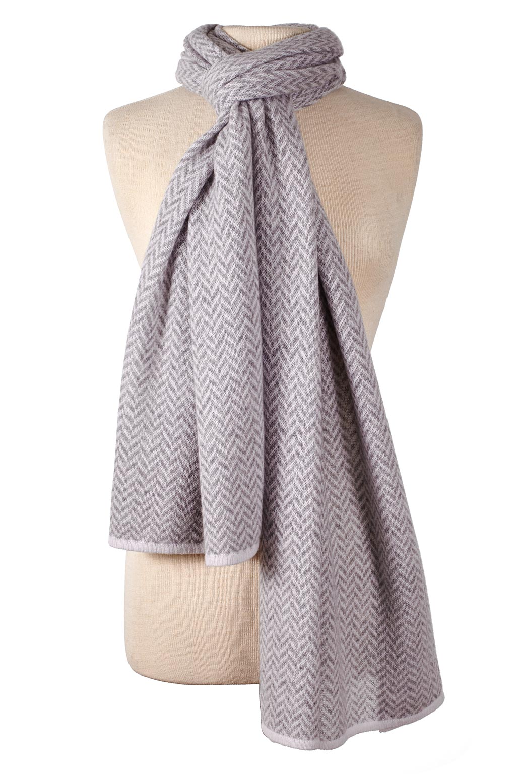 Alpine Cashmere Herringbone Travel Wrap in Birch Gray and Ivory