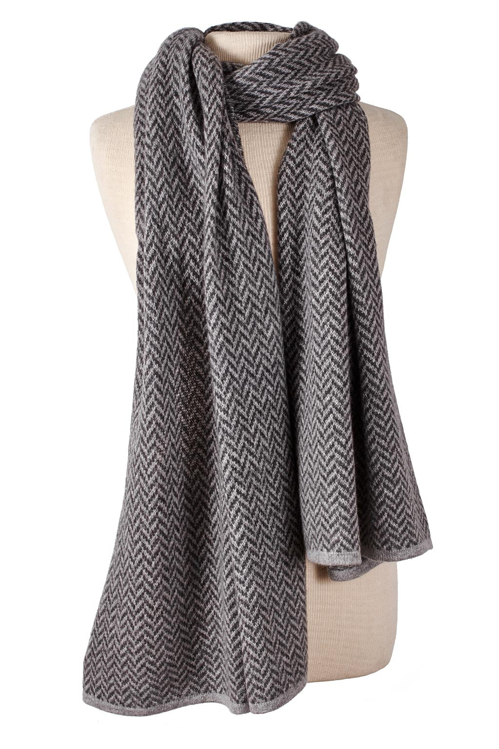 Alpine Cashmere Herringbone Travel Wrap in Charcoal and Pewter Gray