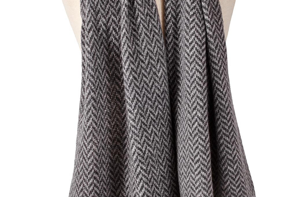 Alpine Cashmere Herringbone Travel Wrap in Charcoal and Pewter Gray