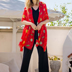 Model Wearing Alpine Cashmere's Featherweight Lemons Scarf in Punch