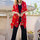 Model Wearing Alpine Cashmere's Featherweight Lemons Scarf in Punch
