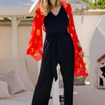 Model Wearing Alpine Cashmere's Featherweight Lemons Scarf in Punch
