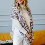 Model Wearing Alpine Cashmere's Leopard Scarf in Malt