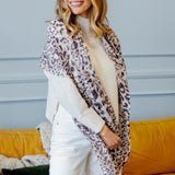 Model Wearing Alpine Cashmere's Leopard Scarf in Malt