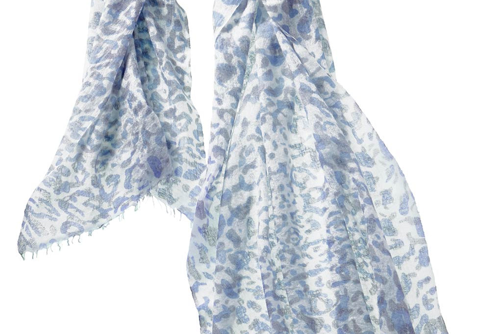 Alpine Cashmere's Leopard Scarf in Skylight