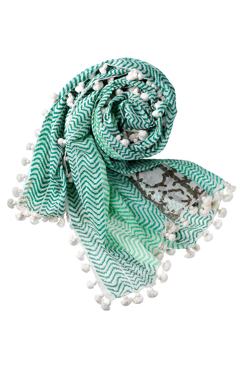 Alpine Cashmere Maasi Print Dupatta Scarf in Green