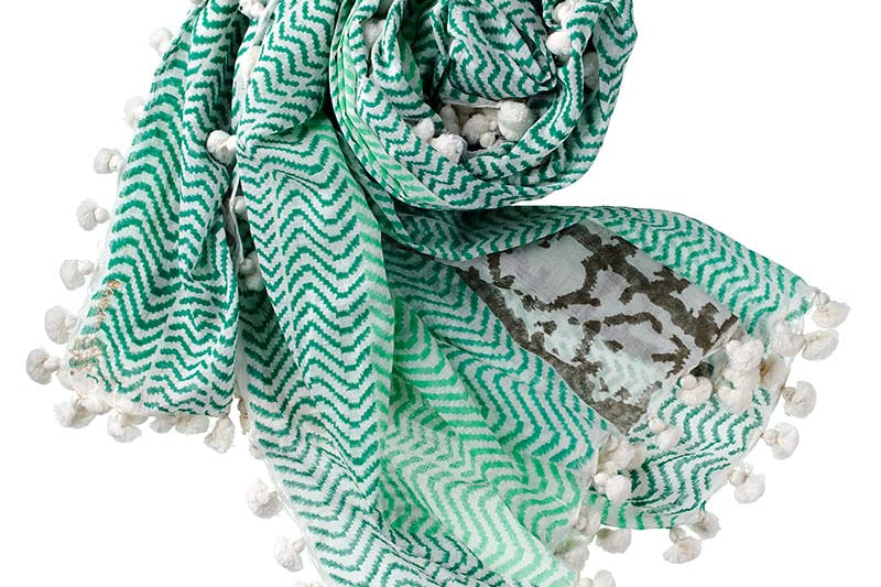 Alpine Cashmere Maasi Print Dupatta Scarf in Green