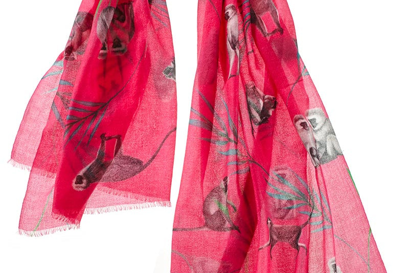 Alpine Cashmere Featherweight Monkey Scarf in Fuchsia and Fern