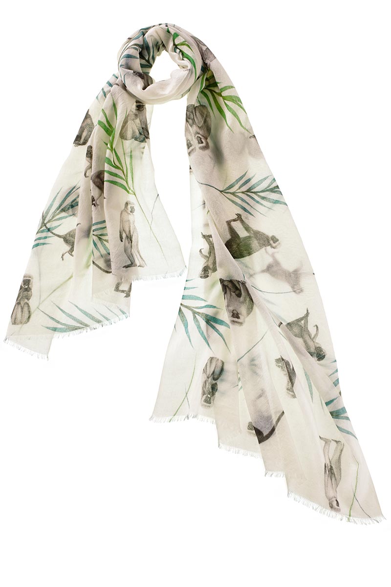 Alpine Cashmere Featherweight Monkey Scarf in Ivory and Fern