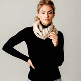 Model Wearing Alpine Cashmere Ripple Finish Scarf in Oatmeal