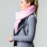 Model Wearing Alpine Cashmere Ripple Finish Wrap in Parfait Pink