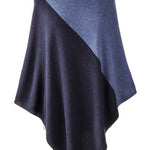 Alpine Cashmere Colorblock Poncho in Denim and Midnight