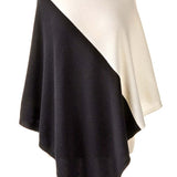 Alpine Cashmere Colorblock Poncho in Ivory and Black