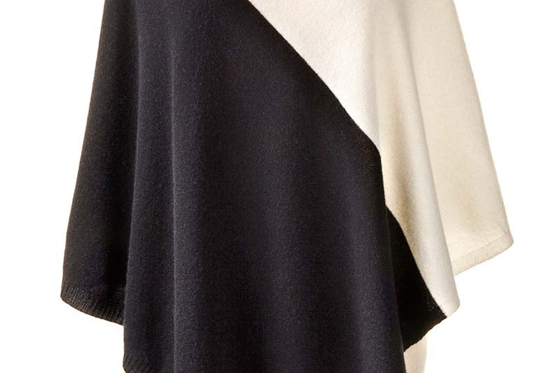 Alpine Cashmere Colorblock Poncho in Ivory and Black