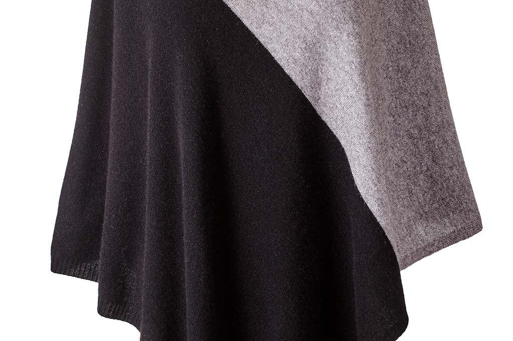 Alpine Cashmere Colorblock Poncho in Oxford and Black